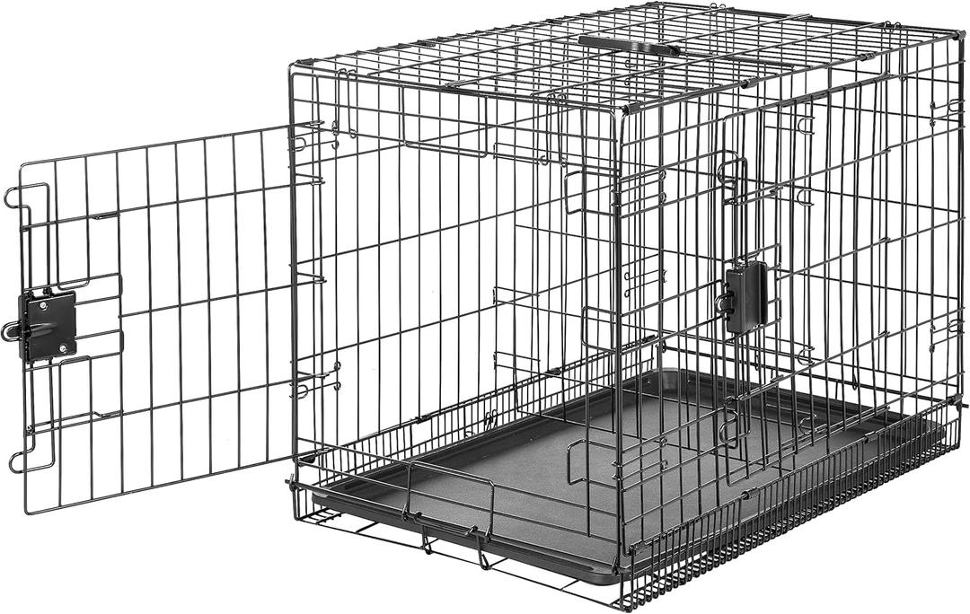 Amazon Basics Durable, Foldable Metal Wire Dog Crate with Tray, Double Door, 30 x 19 x 21 in, Black