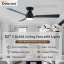 Ceiling Fans with Lights, 52 inch Low Profile Ceiling Fan with Light and Remote Control, Flush Mount, Reversible, 3CCT, Dimmable LED, Noiseless, Black Ceiling Fan for Bedroom, Living Room