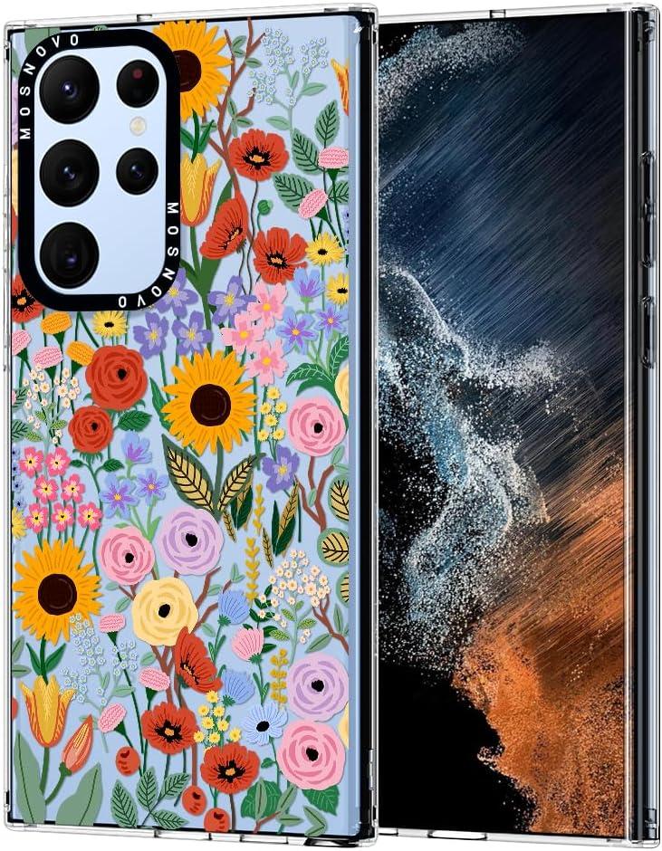 MOSNOVO Case for Samsung Galaxy S22 Ultra, [Buffertech 6.6ft Military-Grade Drop Protection] [Anti Peel Off Tech] Clear TPU Bumper Phone Case Cover Design - Blossom & Bloom