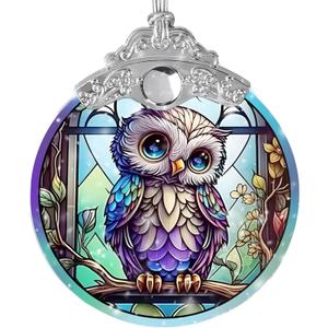 Jocidea Owl Stained Glass Suncatcher and Christmas Ornament - Holidays Decor for Owl Lovers