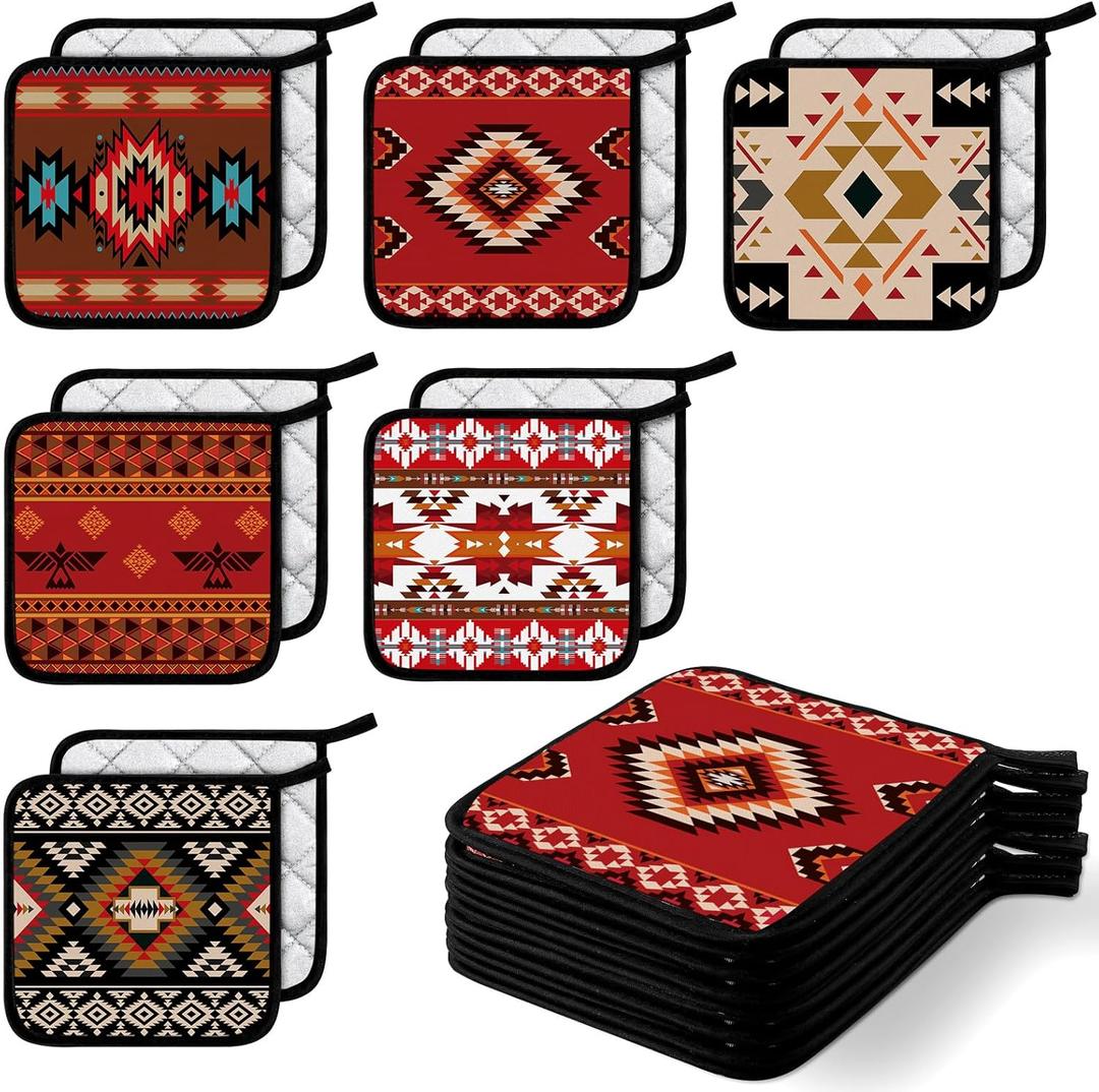 Bencailor 12 Pcs Pot Holders with Pocket Kitchen Hot Potholders Hot Pad Oven Mitts Cookie Bag Oven Gloves for Kitchen Gift Baking Cooking(Dark,Vintage)