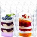 100 Pack Mini Dessert Cups with Spoons Small Plastic 3 oz Slanted Round Shooter Disposable Clear Plastic Parfait Appetizer Cup for Tasting Sample Appetizers