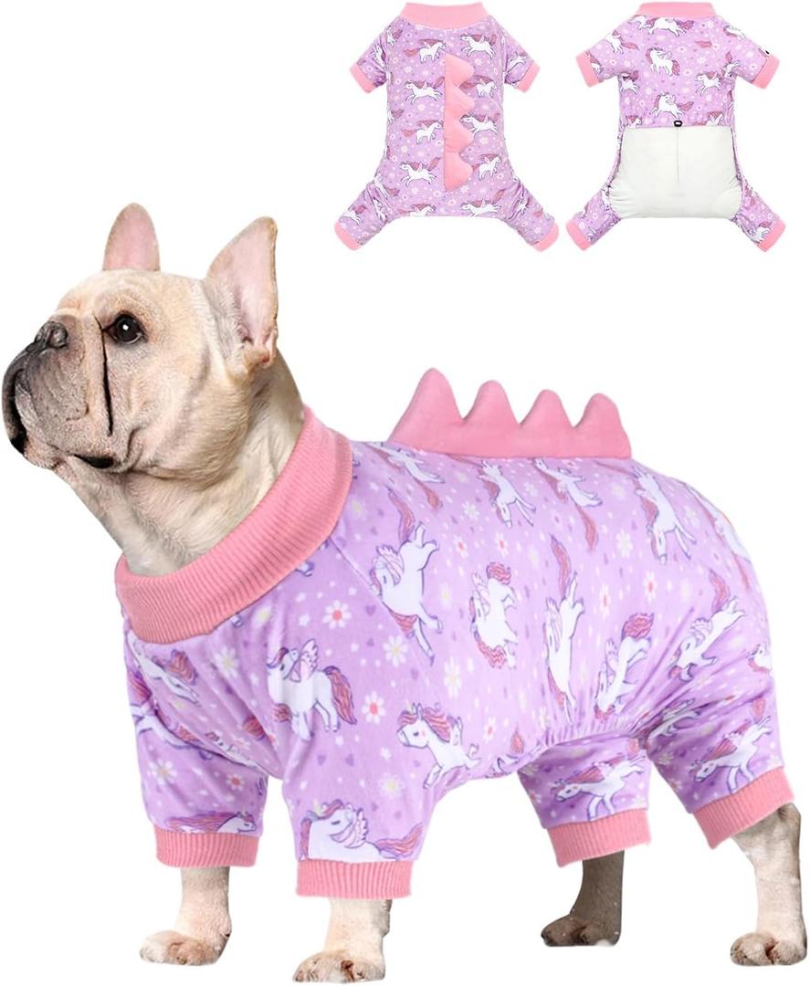 CuteBone Dinosaur Costume Dog Pajamas, Stretchy Spandex Crystal Velvet Sleepwear Coat for Small Dogs, Soft & Warm Pet Outfit Clothes for Cold Weather, Cozy Pullover Design COSP11XL (Unicorn style#2)