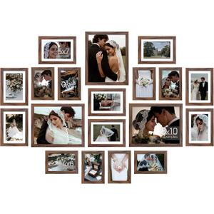 upsimples 19 Pack Picture Frames Collage Wall Decor for Mounting or Tabletop Display, Photo Gallery Frame Set for Family, Multi Sizes Including 8x10, 5x7, 4x6, Brown