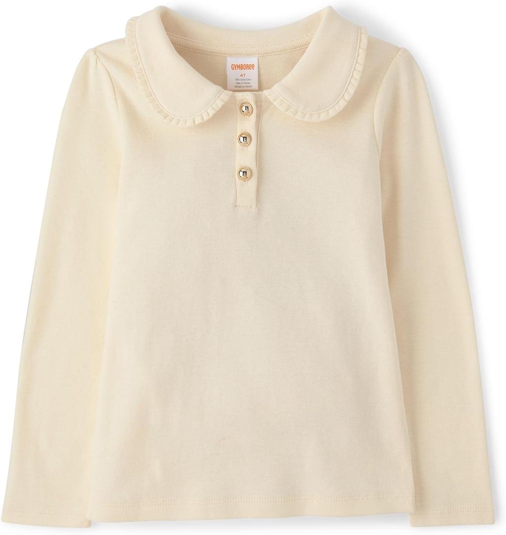 Gymboree Girls' and Toddler Long Sleeve Collar Top (5T, Fair Ivory)