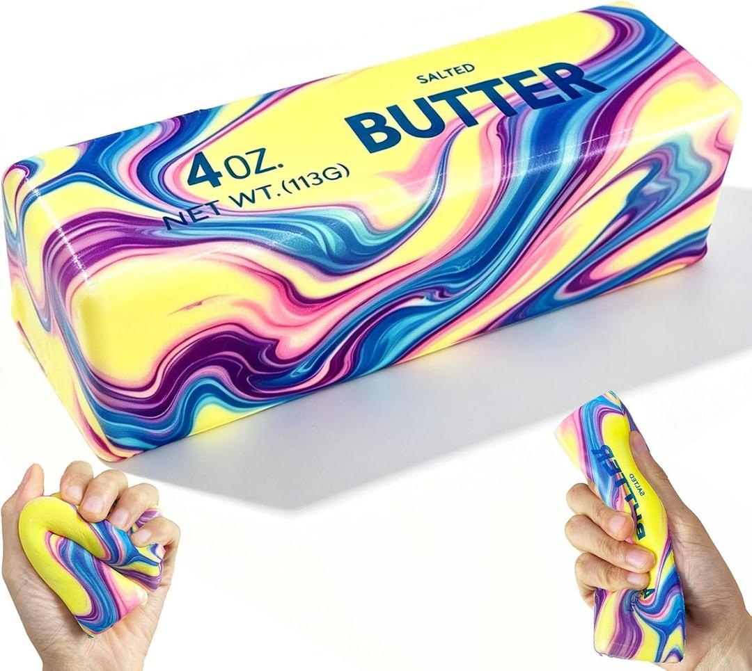 Butter Squishy Fidget Toy, Realistic Butter Stick, Super Soft Slow Rising Stress Relief Toy for Anxiety, Non-Stick TPR Sensory Squeeze Toy for Adults & Kids, Desk Decor Gift (Marbled Colors)