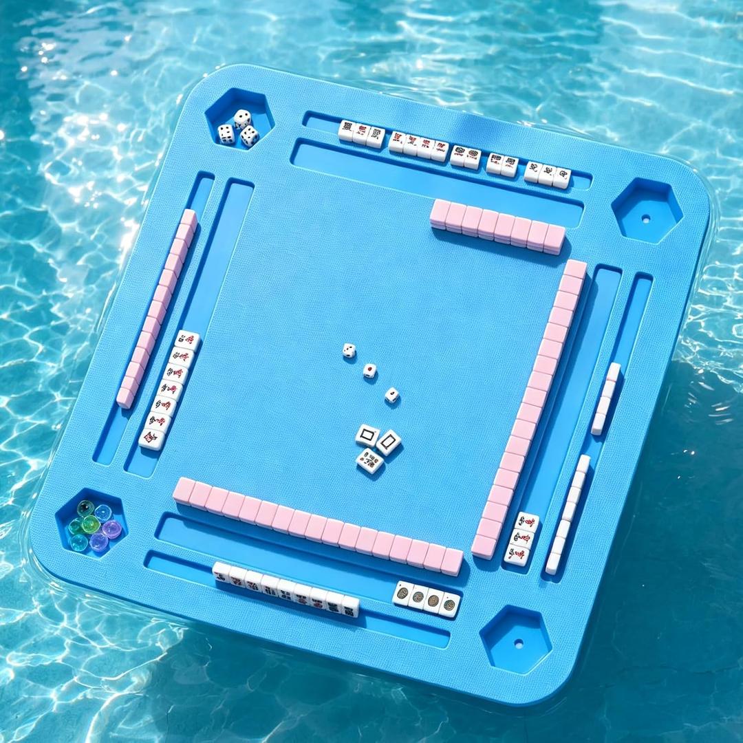 TheClouds Floating Mahjong Table for Pool, 31.5" x 31.5" Waterproof Mahjong Table, Floating Mahjong Board & Game Tray for Hot Tub, Outdoor Party, Card Games, Poker & Scrabble, Blue