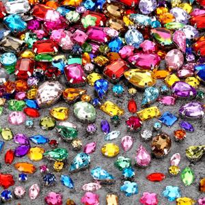 WILLBOND 320 Pieces Sew on Rhinestone Glass Crystals Acrylic Gems with Hole Silver Prong Setting Flatback Claw Mix Shape Mix Size for DIY Crafts Dress Clothes Shoes Bag Decorations