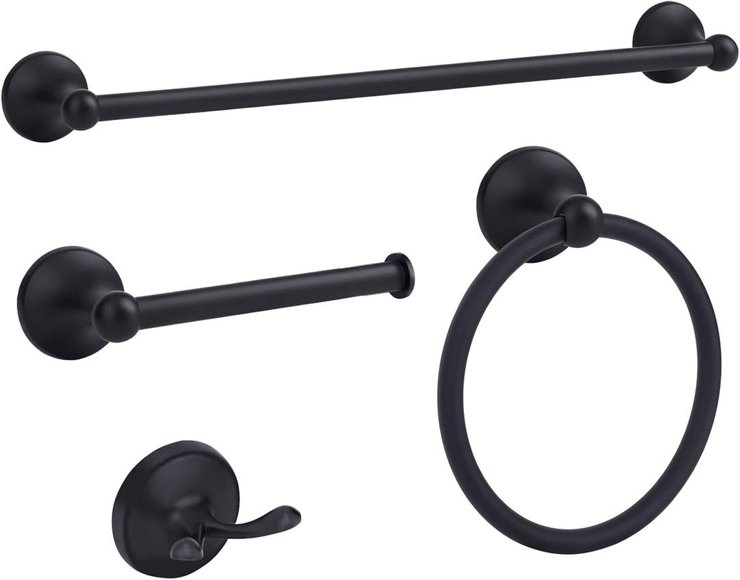 HOMEMYSTIQUE 4-Piece Bath Hardware Set with Towel Bar Towel Hook Toilet Paper Holder and Towel Ring Set in Oil Rubbed Bronze NBHS164O