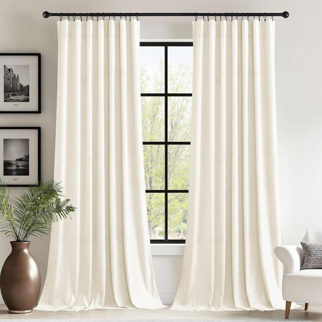 StangH Ivory Velvet Curtains for Sliding Door Heavy Thick Privacy Thermal Drapes Elegant Decor White Backdrop Curtains for Dining Room/Apartment/Wedding, W62 x L96, 2 Panels (Beige Series - Ivory)