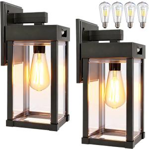 Solar Wall Lights Outdoor, Solar Sconce Lantern with 3 Lighting Modes & Motion Sensor, Porch Light Fixture Outside Waterproof with Clear Panel for Garage Yard Front Door Shed (2 Pack)