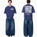 Graphic Tees Summer Women Men Cotton Novelty Oversized Crew Verse in Bible Christian Washed T-Shirt (Blue, XL)