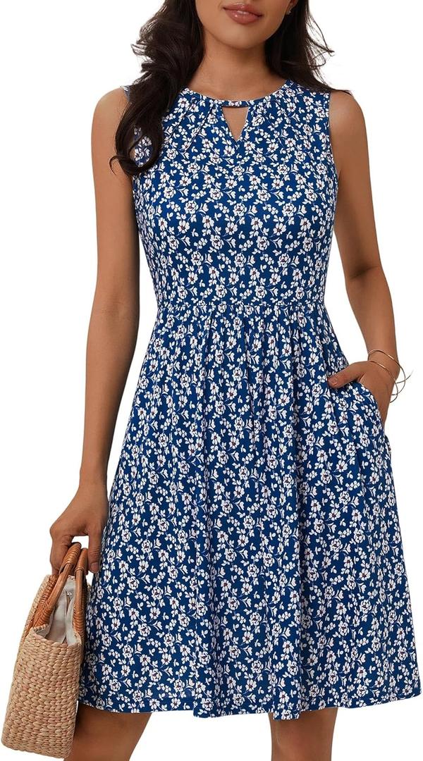 GUBERRY Womens Summer Dress Sleeveless Crewneck Flowy Sun Dresses Casual Midi Dresses with Pockets