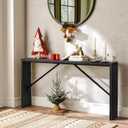 MAHANCRIS Console Table, 62.2" Long Sofa Table Behind Couch, Narrow Entryway Table, Farmhouse Dining Table with Angled Metal Frame, Industrial Console Table for Entryway, Black CTHB15801, 62.2"L x 9.1"W x 31.5"H