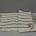 Caflife Boho Table Runner 72 Inchs Long Green and Beige, Cotton and Linen Woven with Tassels, for Modern Rustic Farmhouse Neutral Table Runners, Bohemian Kitchen Dining Table Home Decor