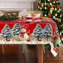 Christmas Tablecloth Rectangle 60x102 Inch, Red Snowman & Pine Tree Table Cloth, Winter Snow Scene Holiday Rectangular Table Cover, Waterproof and Washable Xmas Dining Room Decoration