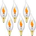 Flickering Flame Light Bulbs,E12 Flicker Candelabra Flame LED Bulb,2 Modes | Realistic Flame Light Bulbs for Halloween Christmas Party Decoration,1W,100LM,Clear Glass,6Pack