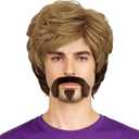 Men's 70s Brown Omber Cosplay Halloween Costume Shaggy Male Wig and Fake Mustache