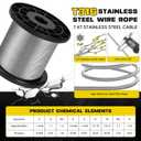 316 Stainless Steel Cable, 600FT 1/32IN Wire Rope 7 * 7 Strand with 150Pcs Aluminum Sleeves Stops, Guide Wire for Outdoor String Lights for String Lights Hanging, Clotheslines, Trellis (600FT)