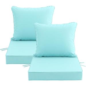 24''x24'' Outdoor Chair Cushions Set of 2, Patio Furniture Cushions - Removable Cover, Water-Repellent, Fade-Resistant, Non-Slip Bottom & Straps, Replacement for Deep Seat Sofa & Couch - Light Blue