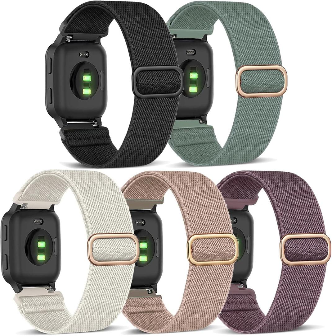 ViCRiOR Stretchy Nylon Watch Bands Compatible with Garmin Vivoactive 5/ Venu Sq/Venu Sq 2, Soft Elastic Fabric Replacement Sport Loop Straps for Garmin Venu 2 Plus/Forerunner 55/165 Women Men