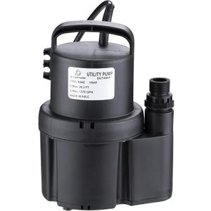 D-HONOR Submersible 1/6 HP 1370GPH, Sump Pump Submersible for Clean Water, Electric Utility Pump with 1" Water outlet and 3/4" Garden Hose Adaptor for Swimming Pool Garden Pond Draining