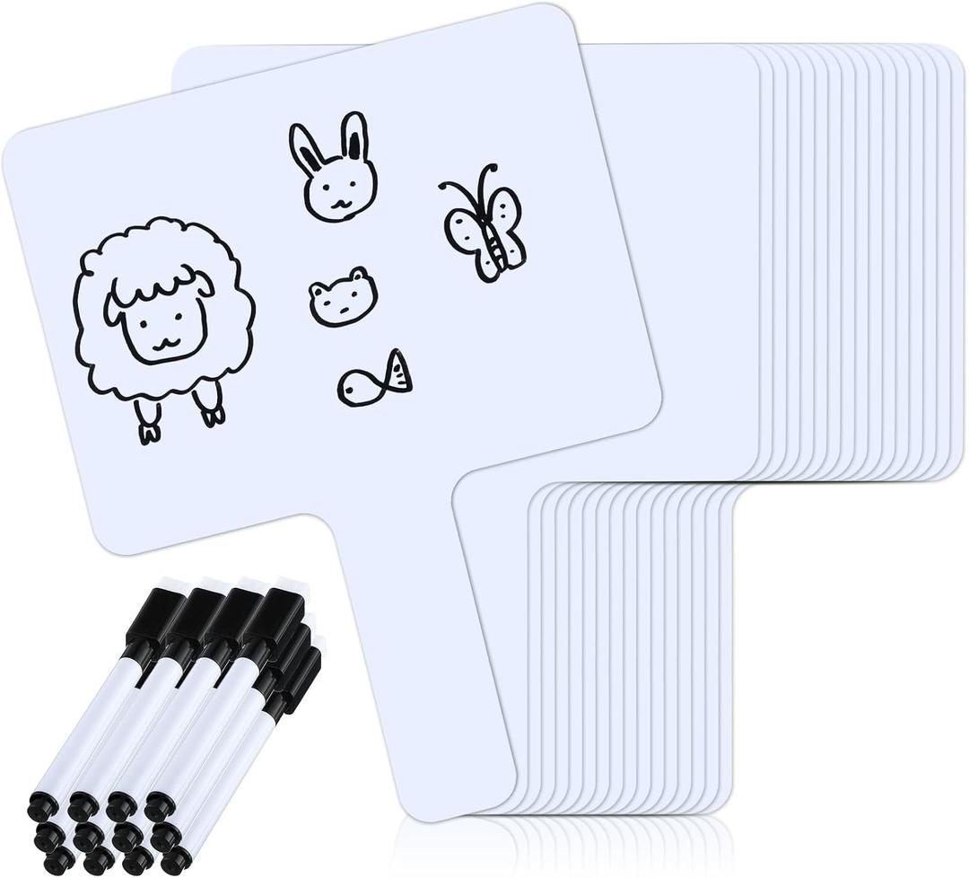 Sherr 12 Sets Dry Erase Paddles with Markers Phonemic Awareness Phonics Games Double Sided Handheld Whiteboard for Student Classroom Voting Reading Spelling Sound Games