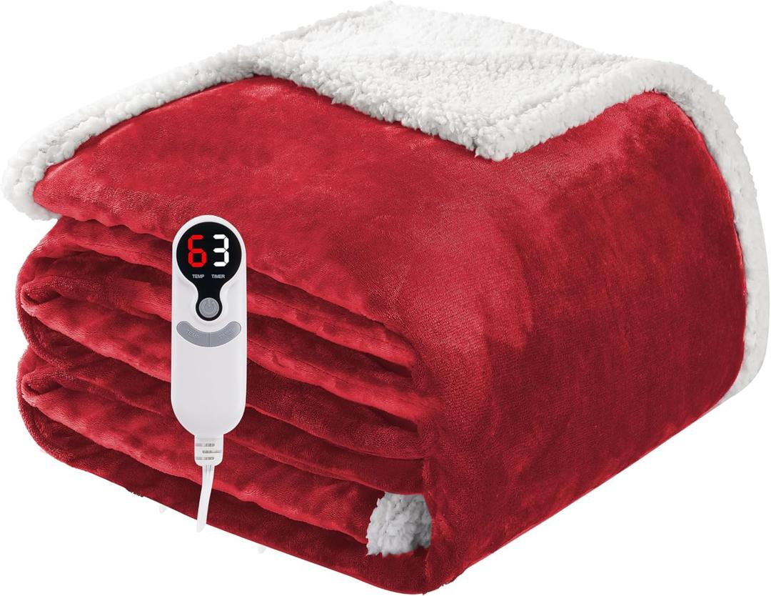 Electric Heated Blanket Full Size 72"x84", Soft Flannel with Overheat Protection, 9 Adjustable Heat Settings & 10-Hour Auto-Off Timer, Fast Heating for Winter Comfort, Red