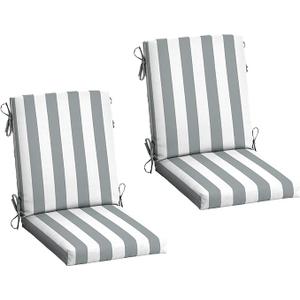 Arden 2-Pack Patio Dining Outdoor Chair Cushions, 20x44, Rain-Proof Seat Pad, Fade-Resistant Outdoor Cushion Stone Grey Cabana Stripe
