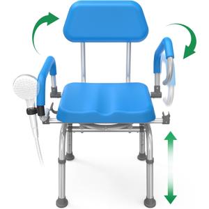 FSA/HSA Eligible Swivel Shower Chair with Arms and Back, Padded Shower Bench with Pivoting Arms, Height Adjustable Shower Chair for Elderly and Disabled, 400 lbs
