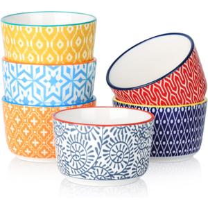 Selamica Ceramic Ramekins 4 Oz, Creme Brulee Ramekins Oven Safe, Souffle Custard Dishes/Cups for Baking, Mini Bowls for Pudding Ice Cream Dip, Set of 6, Assorted Colors