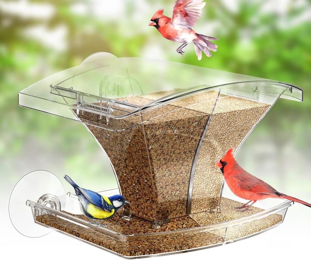 Window Bird Feeder for Outside with Waterproof Seed Storage  Strong Suction Cups, Large Capacity, Easy to Clean, Gifts for Bird Lovers (2.0LB)