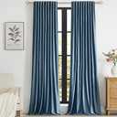 PRIMROSE Velvet Curtains 90 inch Long for Living Room,Set of 2 Panels Stone Grayish Blue Blackout Rod Pocket Back Tab Window Treatment Room Darkening Heavy Decorative Curtains Drapes for Bedroom