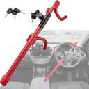 Steering Wheel Lock Anti-Theft Heavy Duty Secure Car Device, Adjustable Length Clamp Double Hook Locks Universal Fit Red
