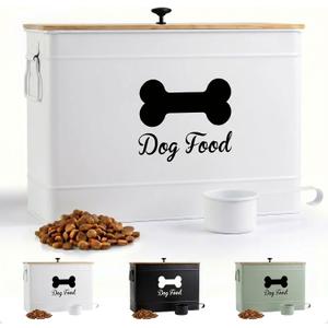 Metal Dog Food Container 15-20 lbs w/ Airtight Bamboo Lid, 70 Cup Capacity