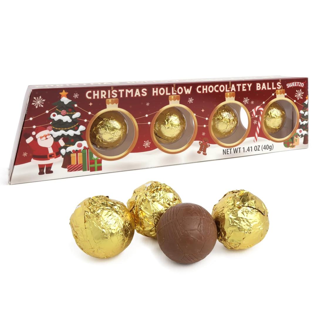 2 x Christmas Chocolatey Balls, Individually Foil Wrapped Candy, Great Stocking Stuffer Gift, 4 Inside, 1.41 Ounces (EXP 04/27/26)