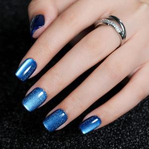 3 x Press on Nails Short Square, Jofay Fashion Blue Cat Eye Press on Nails, Soft Gel Fake Nails, Reusable & Natural Acrylic False Nails, Stick on Nails for Women Girls Gift, Glue on Nails Kit 32 Pcs