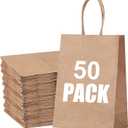 STOBOCTER 50Pcs Paper Gift Bags, 5.9"x3.15"x8.25" Gift Wrap Bags with Handles, Brown Kraft Paper Bags for Small Business, Paper Bags Bulk for Birthday Party Favors, Shopping, Grocery, Retail, Craft