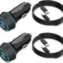 2 Pack 90W USB C Car Charger Super Fast Charging for iPhone 17 Pro Max/Air/16/15/iPad, Samsung S26 Android Phone, Dual 45W PD Port Auto Accessories, 12V Cigarette Lighter Adapter + 3.3 ft Type C Cord
