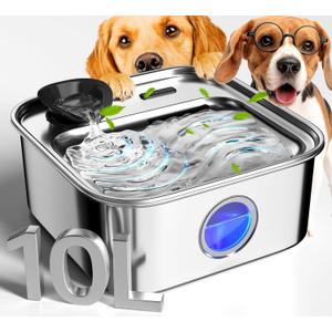 oneisall Dog Water Fountain for Large Dogs, 10L/2.6Gal Dog Fountain Water Bowl with Multi-Filtration & Deeper Drinking Aera, Large pet Water Fountain with Water Window & LED, Ultra-Quiet