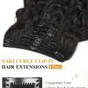 HANNE Yaki Curly Clip In Hair Extensions 8 Pcs Black 18 Inch Hair Pieces for Women Clip Ins Clip on Hair Extensions for Women (8PC-1B, 18-Inch)