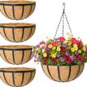 4 Pack 14 Inch Round Hanging Basket with Coco Liners， Metal Hanging Baskets for Plants Outdoor， Hanging Planter with Chain Garden Products for Outdoor, Porch, Lawn, Garden