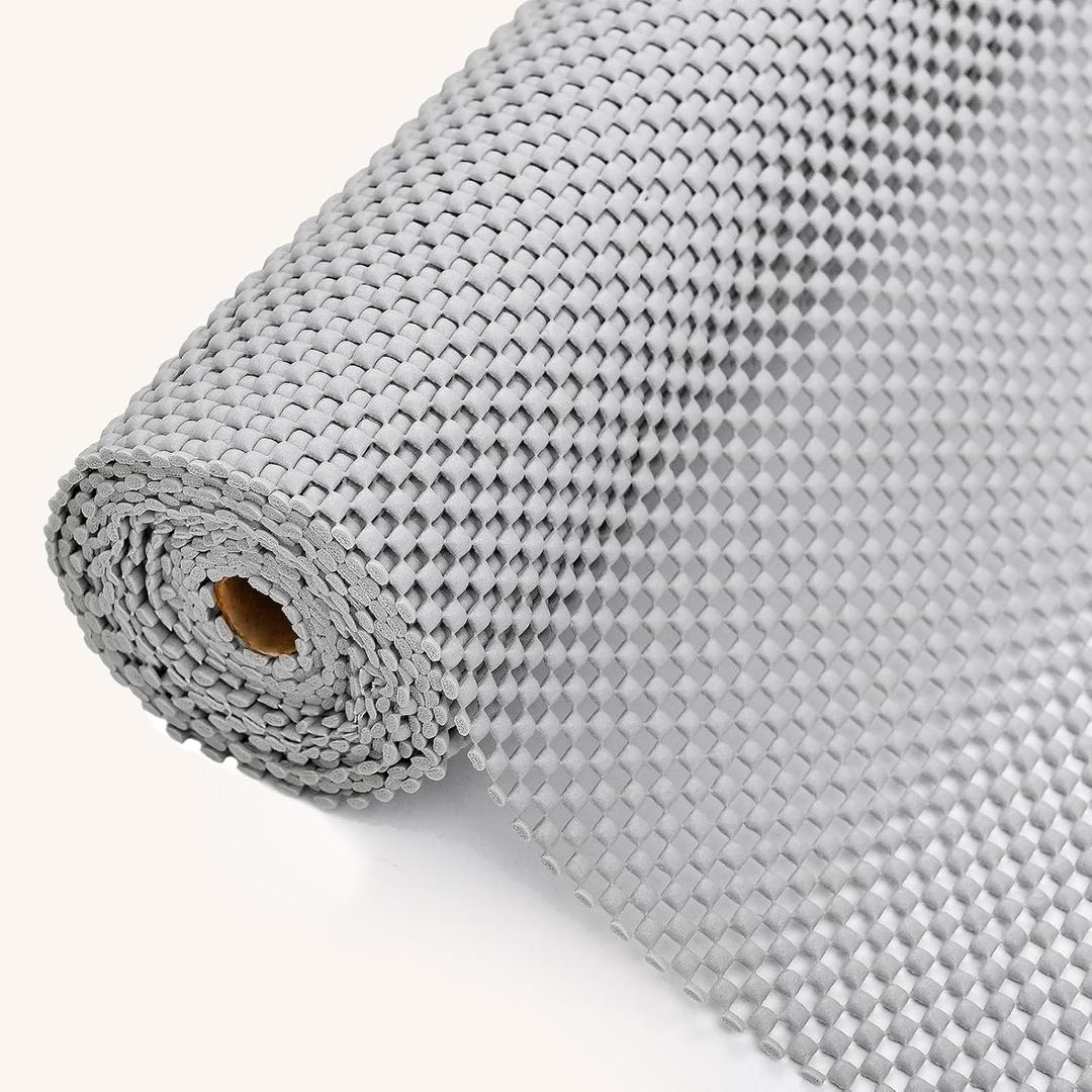 Drawer and Shelf Liner for Kitchen Cabinet: 12 in X 10 Ft Non Slip Waterproof Shelf Paper Non Adhesive Refrigerator Liners Light Gray Easy Liners for Bathroom