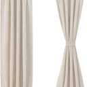 FMFUNCTEX Linen French Door Curtains 40 Inches Long for Front Glass Door Patio Door Windows, Natural Light Filtering Flax Blend Door Curtain Sidelight Door Panels with Tiebacks,2 Panels Rod Pocket