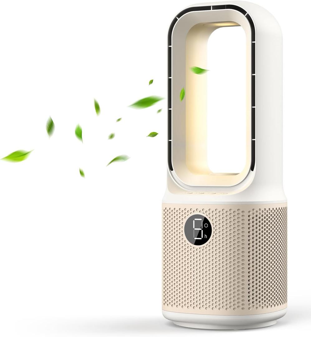 Misby Desk Fans Small Quiet, 13 Inch Bladeless Table Fan, 5 Speeds for Powerful Airflow, 70 Oscillating Fan with Night Light and Timer, Desktop Cooling Fan for Bedroom, Office, Nightstand