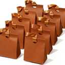 Vitalizart Paper Gift Bags With Ribbon Handles Set of 10 Brown Bulk Reusable For Gift Wrap Girls Kids Birthday Bridal Shower Party Favors Goodie Bags Candy Christmas 5.91"x3.54"x7.28" Small Size