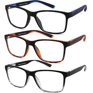 JJWELL 3 Pack Reading Glasses for Men Blue Light Blocking with Spring Hinge, Anti Eyestrain/Dryness/UV Large Wide Square Readers for Men, Two Tone Computer Reader Glasses Eyeglass(2.5 Strength)