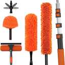LAANPOLE 26FT High Reach Duster Cleaning Kit with Extension Pole, High Ceiling Fan Cleaner Duster Tool for Fan Blades, Window Washing Kit with Microfiber Feather Duster & Window Squeegee, 20FT