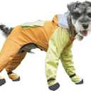 Dog Raincoat with Transparent Hood, Waterproof Jacket for Small Dogs with Snap-Button Chest, Leash Hole & Hook-and-Loop Cuffs Sleeves, Back Pocket for Treats (Yellow, Large)