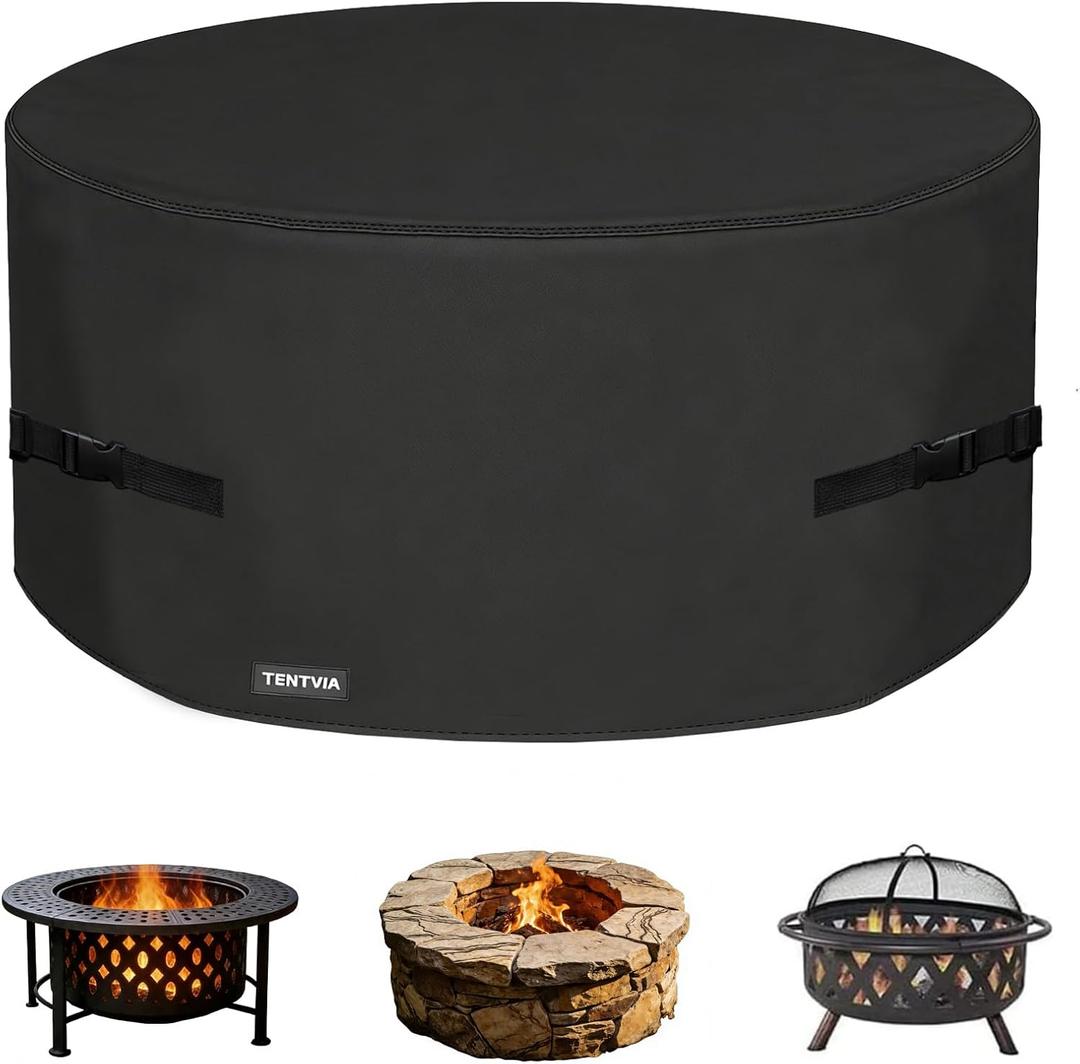 Round Fire Pit Cover - 600D Heavy-Duty Oxford Fabric, Fits 18-48 Inch Fire Pits & Fire Pit Tables, Black, 23" D x 16" H
